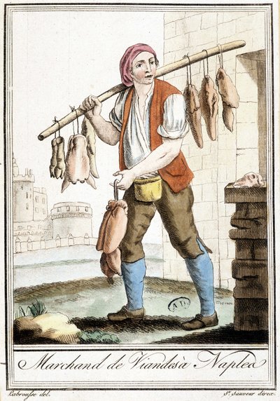 ナポリの肉屋-グラッセ・サン・ソーヴル著「旅の百科事典」（パリ）より 作： Jacques Grasset de Saint Sauveur