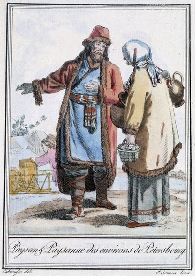 ペテルブルグの農民と農民-グラッセ・サン・ソーヴル編『旅の百科事典』（1796年）より 作： Jacques Grasset de Saint Sauveur