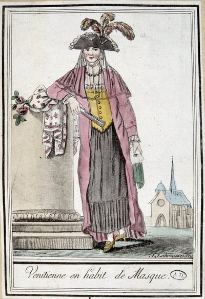 仮面をつけたヴェニスの女性（グラッセ・サン・ソーヴル編「航海百科」1796年、パリ 作： Jacques Grasset de Saint Sauveur