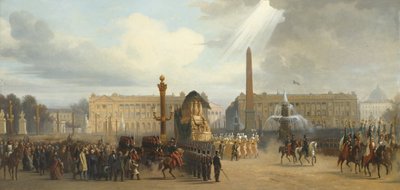 ナポレオンの葬送車がコンコルド広場を横切る、1840年1月15日、1844年 作： Jacques Guiaud