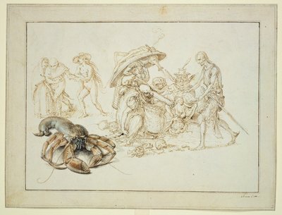 ロブスターと二人の魔女、1602年頃（紙にペン・水彩） 作： Jacques II de Gheyn