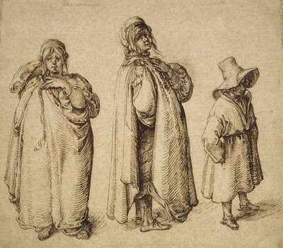 大きな帽子をかぶったローマの女性と少年の2つの研究、1605年頃 作： Jacques II de Gheyn