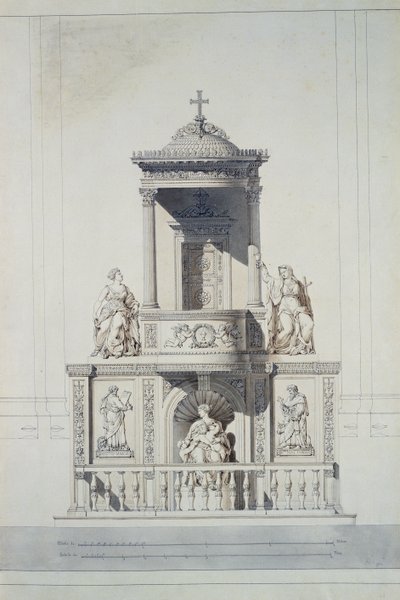 パルピットの設計、1825年頃（紙の上にペンとインクとトイレ） 作： Jacques Ignace Hittorff