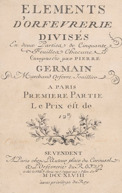 50枚の葉の2つの部分に分割されたオルフェヴルリの要素、1748年 作： Jacques Jean Pasquier