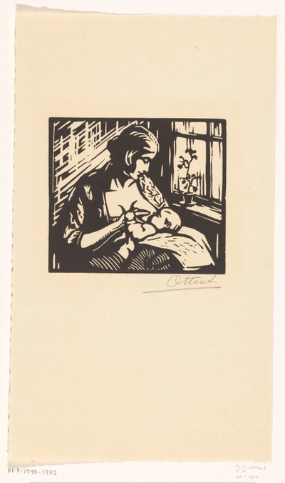 子供に授乳する女性 作： Jacques Jeichienus Ottens (signed by artist)