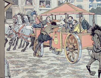 1610年5月14日、1900年頃、フェロワリー通りでのフランソワラヴァイヤックによるアンリ4世の暗殺 作： Jacques Marie Gaston Onfray de Breville (Job)