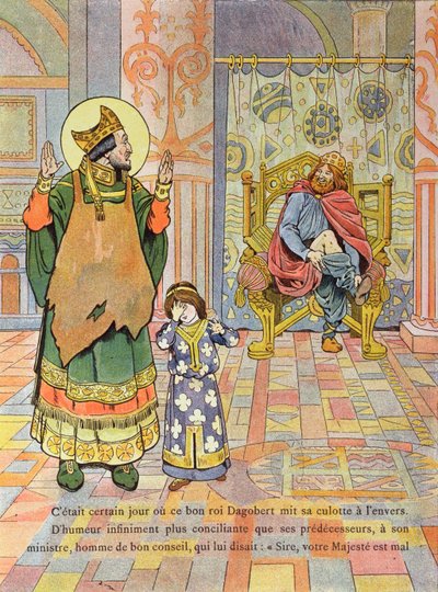 ダゴベルト1世（603-39年頃）、ズボンを間違った向きに着替えた。 作： Jacques Marie Gaston Onfray de Breville (Job)