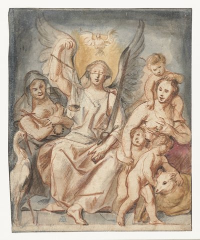 信仰と愛の間に座る正義 作： Jacques Jordaens