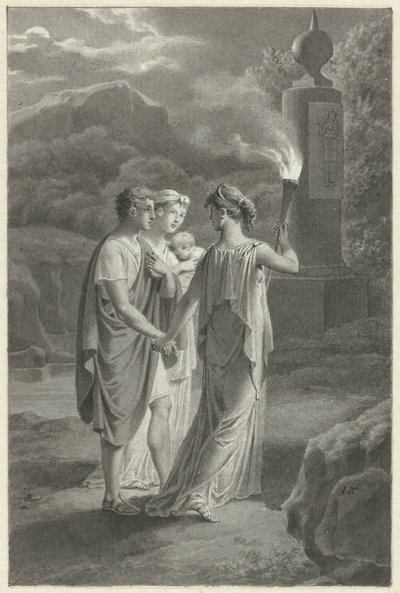 若い家族と松明を持った女性の挿絵のデザイン 作： Jacques Kuyper