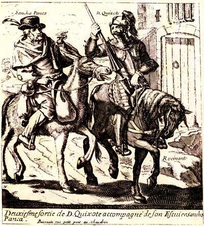 ロシナンテに乗ったドン・キホーテ、ロバのグリソンに乗ったサンチョ・パンカを従えて、1640年頃（イラスト） 作： Jacques Lagniet