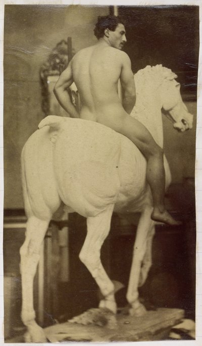 ジャック・ド・ラランのアトリエで、石膏馬に乗せられた裸の男性モデルの習作、ゲント美術館所蔵の騎馬肖像のための予備習作と思われる 作： Jacques Lalaing (attributed to)