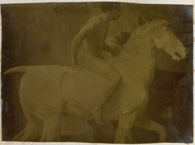 ジャック・ド・ラランのアトリエで、石膏馬に乗せられた裸の男性モデルの習作、ゲント美術館所蔵の騎馬肖像のための予備習作と思われる 作： Jacques Lalaing (attributed to)