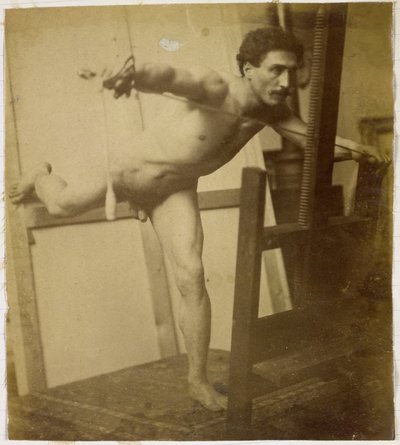 Jacques de Lalaing のスタジオでの裸の男性モデルの研究、右脚を後ろに傾けて前かがみになっている 作： Jacques Lalaing (attributed to)