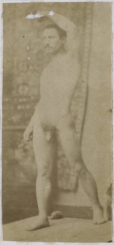 ジャック・ド・ラランのスタジオで、直立して斜め前から見た男性の裸体モデルの習作 作： Jacques Lalaing (attributed to)