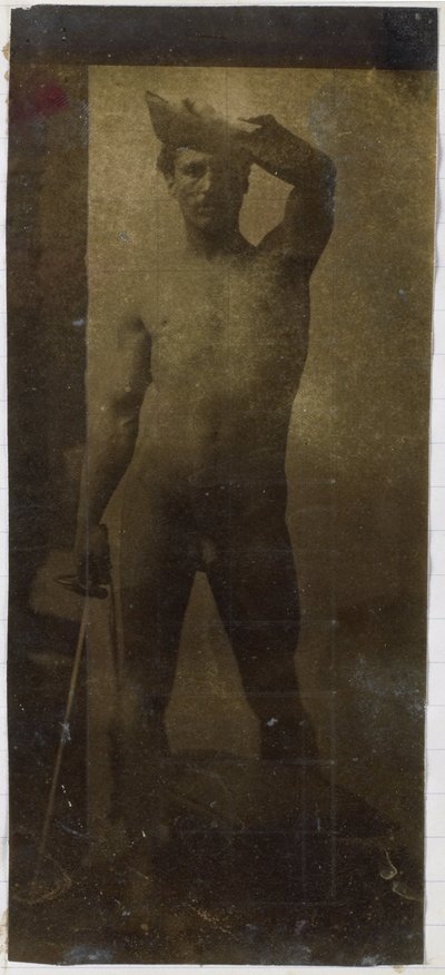 ジャック・ド・ラランのアトリエで、直立して正面から見た男性の裸体モデルの習作 作： Jacques Lalaing (attributed to)