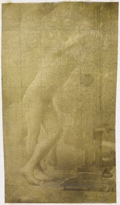 ジャック・ド・ラランのアトリエでイーゼルにもたれて立っている裸の男性モデルの習作 作： Jacques Lalaing (attributed to)