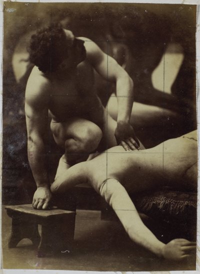 ジャック・ド・ラランのスタジオで、マネキンとレスリングしている男性の裸体モデルの習作 作： Jacques Lalaing (attributed to)
