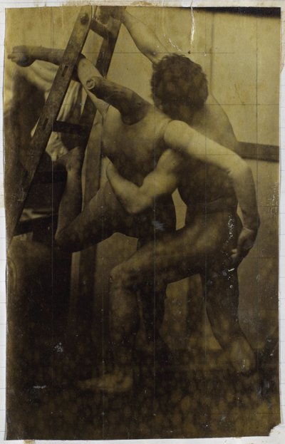 ジャック・ド・ラランのスタジオで、人形とレスリングしている裸の男性モデルの習作 作： Jacques Lalaing (attributed to)