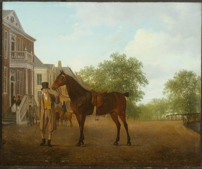 運河沿いの通りで鞍馬を保持している紳士 作： Jacques Laurent Agasse
