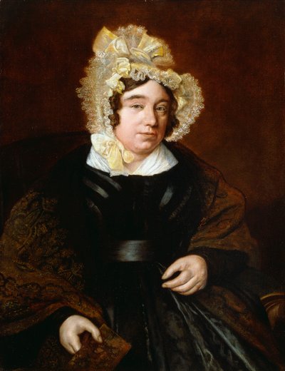 ペイズリーショール付きのダークサテンドレスにハーフ丈のエドワードクロス夫人の肖像画、 作： Jacques Laurent Agasse
