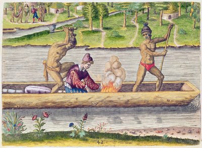 1591年フランクフルトで出版されたセオドア・ド・ブライ（1528-98）によって刻まれた「ブレビス・ナラティオ..」からのフランス人の殺人 作： Jacques Le Moyne