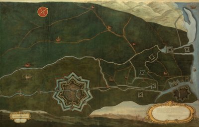 ダムとスルイス近くのスペイン国境要塞の地図 (キャンバスに油彩) 作： Jacques Lobberecht