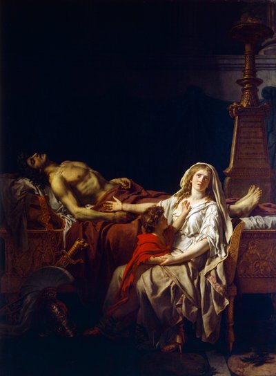 ジャック・ルイ・ダヴィッド（1748-1825）による、ヘクトールの遺体を悼むアンドロマケ 作： Jacques Louis (studio of) David