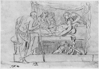 Meleagerの死（紙に黒鉛筆） 作： Jacques Louis David