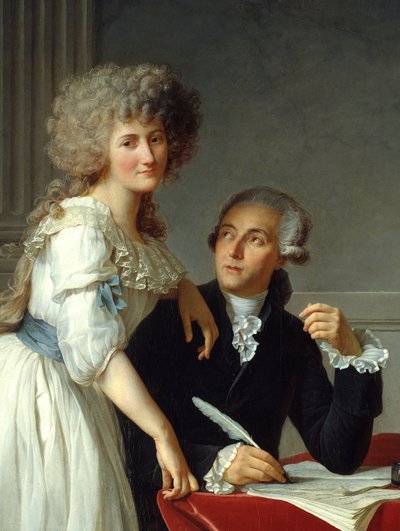 ジャック・ルイ・ダヴィッド（1748-1825）の絵画「アントワーヌ・ローラン・ラヴォワジエ（1743-1794）とラヴォワジエ夫人」のディテール 作： Jacques Louis David
