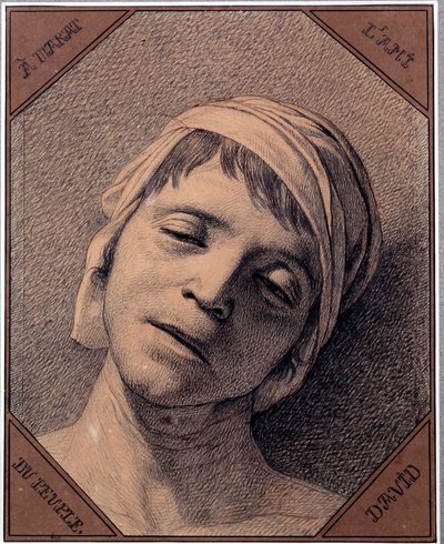 1793年7月13日に暗殺されたジャン・ポール・マラット（1763-1793）の頭部の習作 ジャック・ルイ・ダヴィッド（1748-1825）による素描。Dim 0,27 x 0,21 m Versailles musee du chateau 作： Jacques Louis David