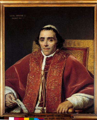 教皇ピオ7世の半身像（Gregoire Chiaramonti）1800年（1742-1823年）の教皇 ジャック・ルイ・ダヴィッド（1748-1825年）の絵画 19世紀 日。0,91x0,85 m - 1800年のローマ法王ピウス7世（グレゴワール・キアラモンティ）の半身像（1742-1823年）。絵画 作： Jacques Louis David