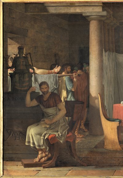 息子の遺体をブルータスに託した文学者、1789年 作： Jacques Louis David