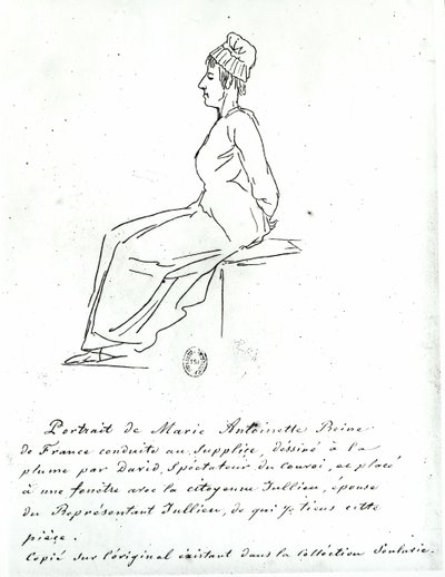 マリーアントワネット（1755-93年）、処刑の途中、1793年 作： Jacques Louis David
