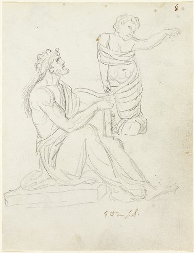 座っている男とくるみの赤ちゃん 作： Jacques Louis David