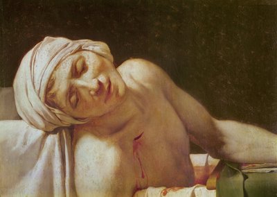 フェイスのマラットの死の詳細、キャンバス上の1793年の油 作： Jacques Louis David