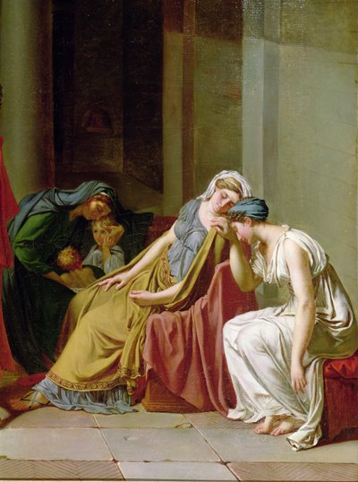 右の女性グループのホラティウスの誓いの詳細、c.1783キャンバスに油彩 作： Jacques Louis David