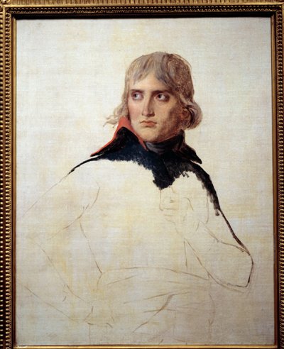 ルイ・ダヴィッド（1748-1825）の一般絵画に描かれたナポレオン・ボナパルト（1769-1821）の未完の肖像 1798年頃薄暗い。0.81×0.65m。 作： Jacques Louis David