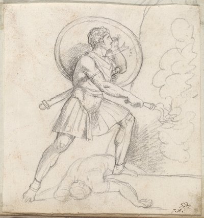 盾と松明を持つ戦士 作： Jacques Louis David