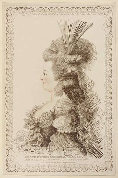 マリーアントワネットの書道の肖像、1787年（エッチングと彫刻） 作： Jacques Louis Petit