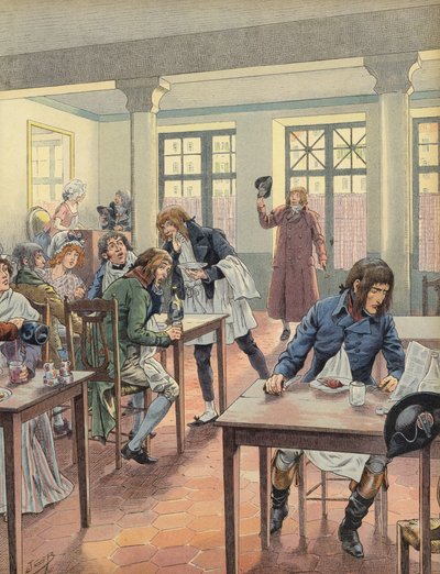 忙しいレストランに座っているナポレオンボナパルト 作： Jacques Marie Gaston Onfray de Breville (Job)