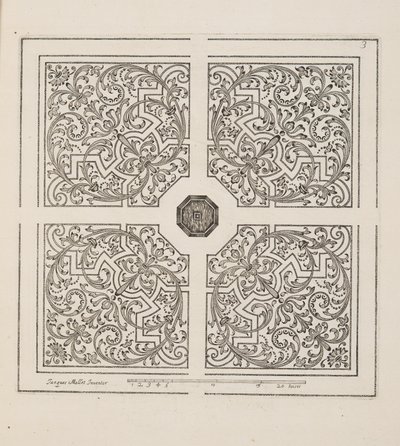 パルテールのデザイン（「庭園計画劇場」1652年刊より）（彫刻 作： Jacques Mollet