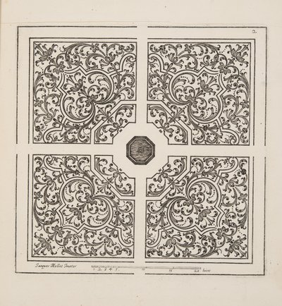 パルテールのデザイン（「庭園計画劇場」1652年刊より）（彫刻 作： Jacques Mollet