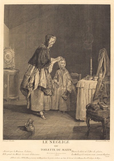 ネグリージュ、または朝のトイレ 作： Jacques Philippe Le Bas after Jean Siméon Chardin