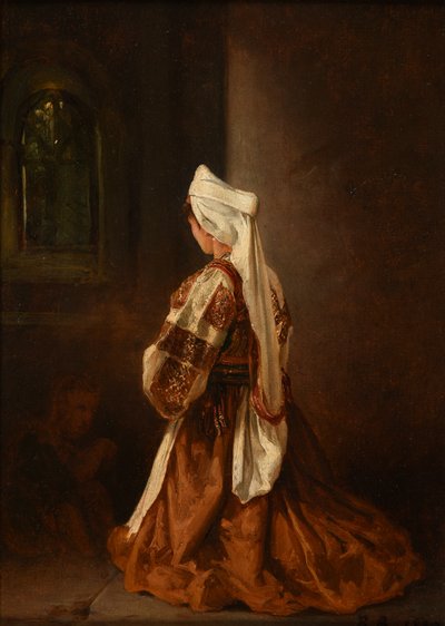 教会で祈る若いローマ女性 作： Jacques Raymond Brascassat