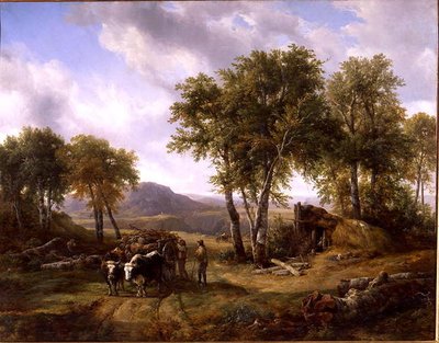 1832年、ミヨーで森を去る木版画家 作： Jacques Raymond Brascassat