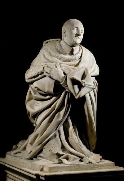 枢機卿ピエール・ド・ベルーレ（1575-1629）は、オラトリオのセキュリエール修道会の創設者です。ジャック・サラザン（1592-1660）とシャルル・レストカール（17世紀）による大理石の彫刻。日 2,1 m パリ、ルーヴル美術館 作： Jacques Sarazin