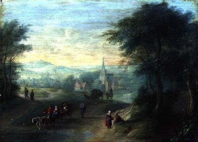 山岳地帯の川の風景（油彩・パネル） 作： Jacques Willem Blarenberghe