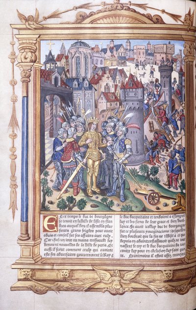 街の前の王と彼の軍隊を描いた装飾写本、1503-04 作： Jacques de Besancon