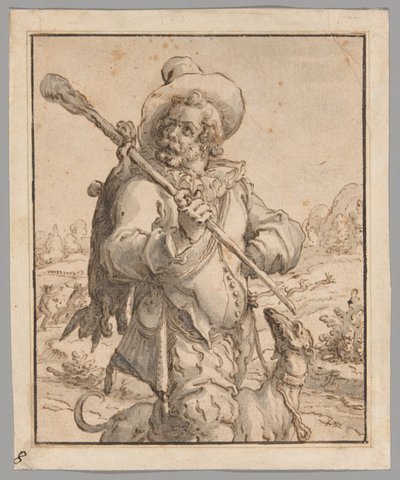 死んだウサギと犬を連れた猟師（『テラ』のための習作） 作： Jacques de Gheyn II