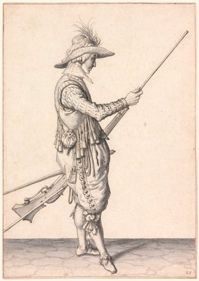 マスケット銃に装填する兵士、"Ramme in Your Pouder" 作： Jacques de Gheyn II